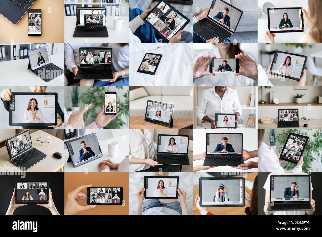 Videoanruf Collage Geschäftsleute Gadget Bildschirm Stockfoto