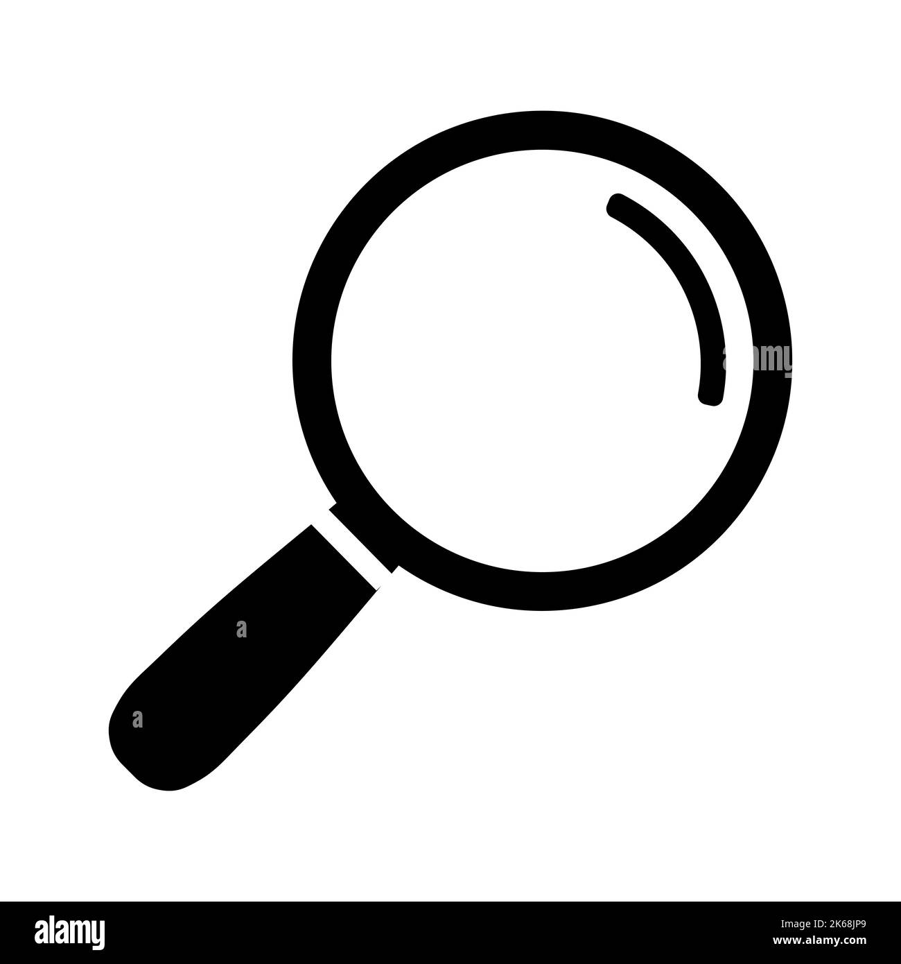 Vergrößerungsglas-Symbol mit Spiegelung in flacher Form. Lupensymbol auf weißem Hintergrund isoliert. Einfaches, abstraktes Lupensymbol in Schwarz. Vektor-il Stock Vektor