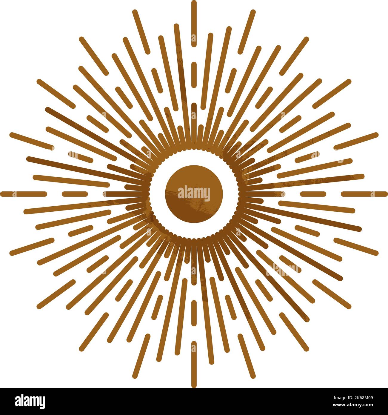 Goldenes Sonnensymbol. Leuchtendes Astrologiezeichen. Kosmische Ikone Stock Vektor