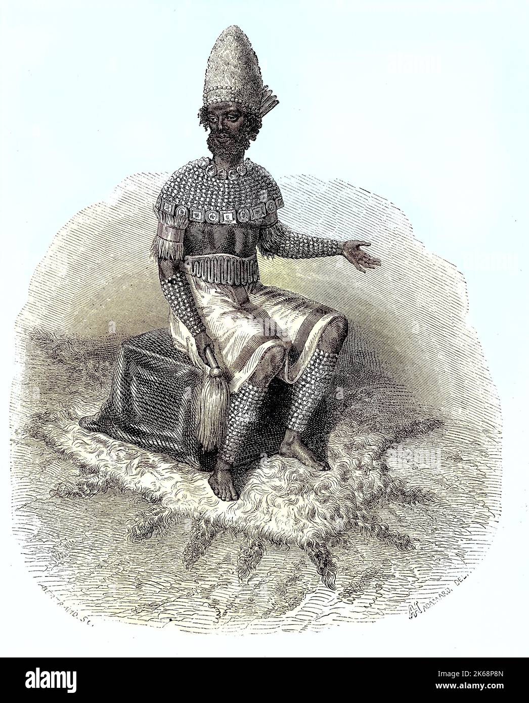 Kaiser der Lundas in traditioneller Kleidung, Königreich Lunda, 1856, Afrika, heute Kongo / der Herrscher des Königreiches Lunda, Afrika, jetzt Kongo, historisch, digital verbesserte Wiedergabe eines Originals aus dem 19. Jahrhundert / Digitale Produktion einer Originalanlage aus dem 19. Jahrhundert. Jahrhuntert, Stockfoto