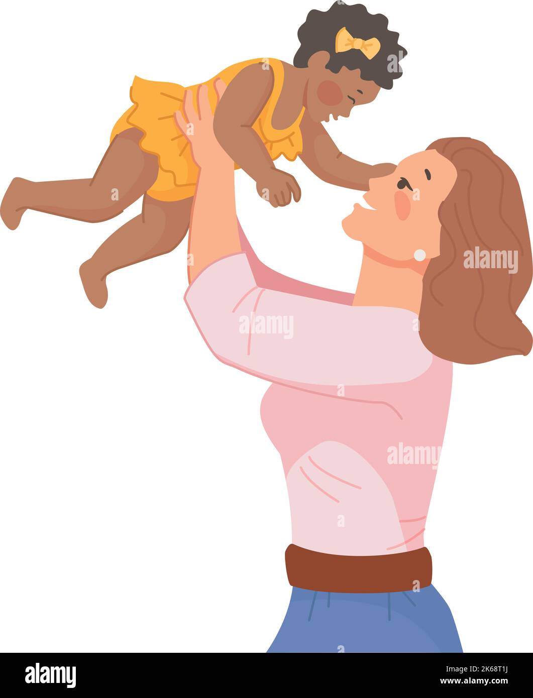 Mutter hält schwarzes Mädchen. Adoption von Kindern auf weißem Hintergrund isoliert Stock Vektor