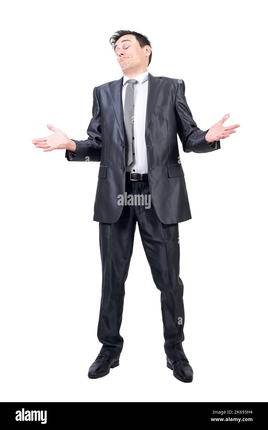 Selbstbewusster Mann in elegantem Anzug. Weißer Hintergrund. Stockfoto