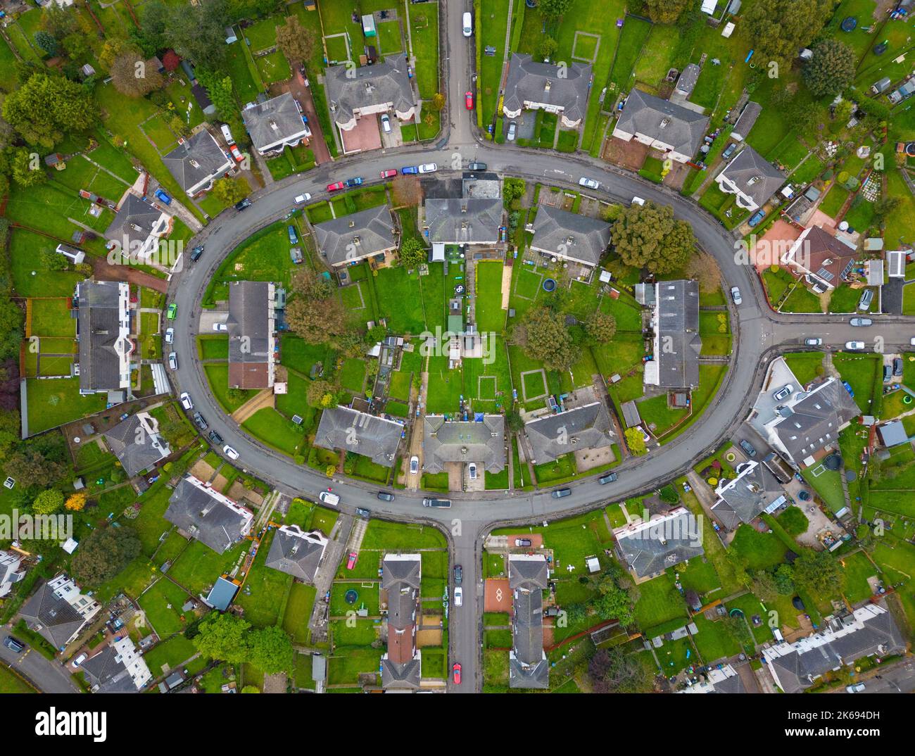 Luftaufnahme der Wohnsiedlung in Knightswood, Glasgow, Schottland, Großbritannien Stockfoto