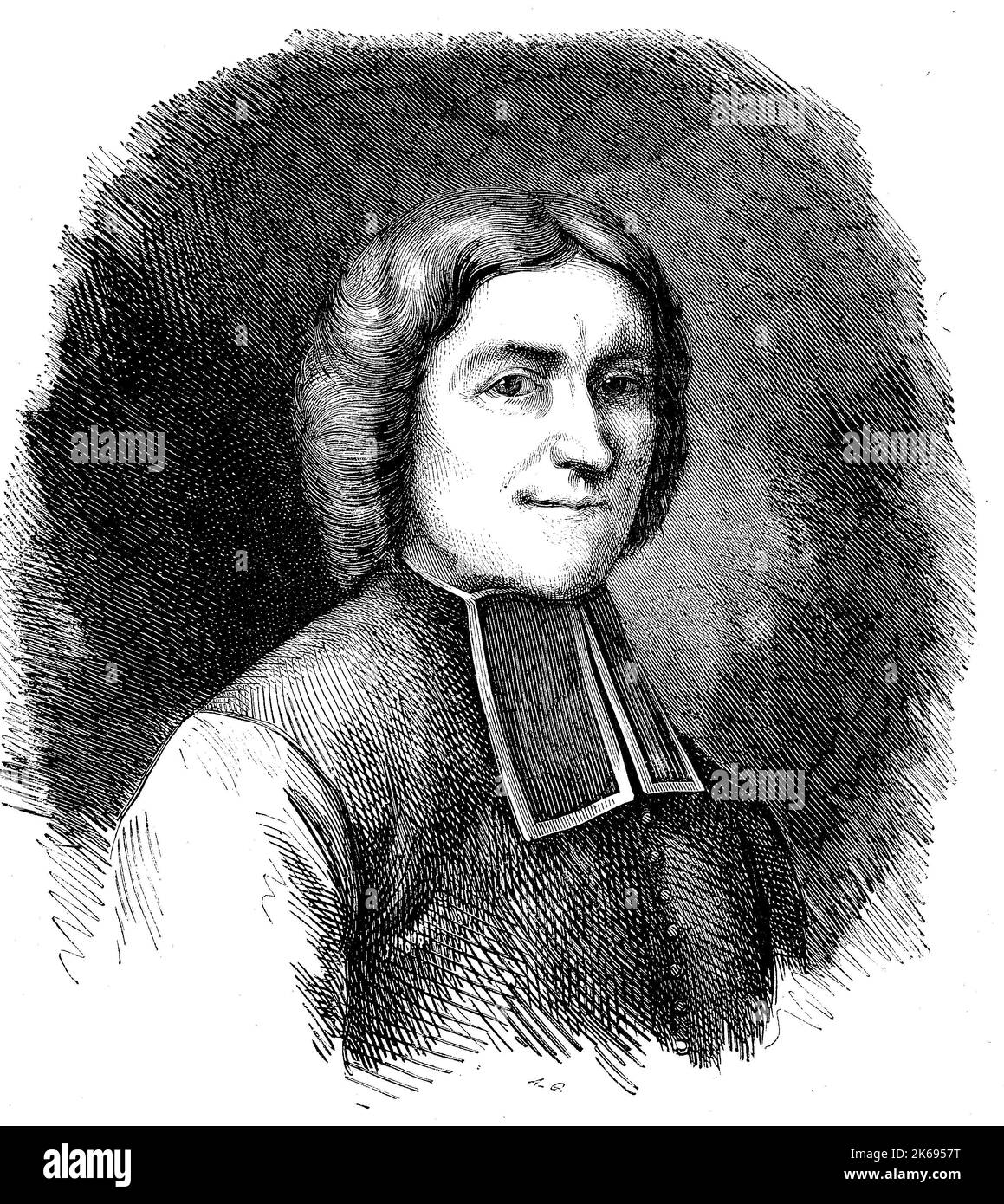 Digital verbesserte Reproduktion, Jean Lebeuf, geboren 1687, gestorben 1760, ein französischer Historiker, original woodprint Th 19. Stockfoto