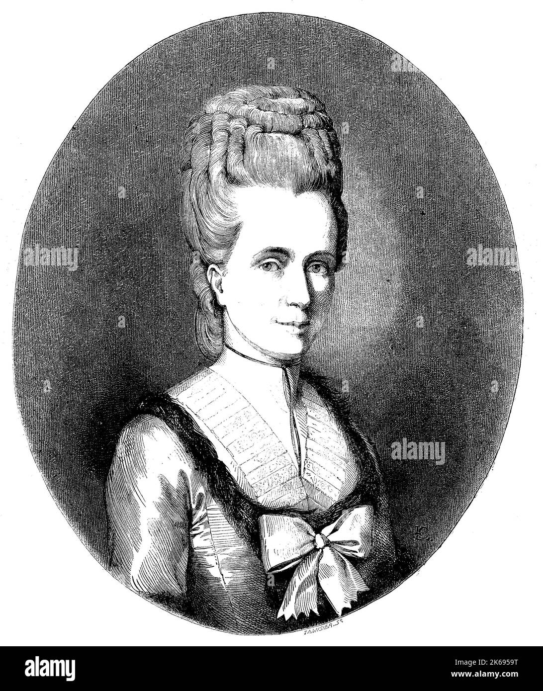 Digital verbesserte Reproduktion, Anne Louise Germaine de Stael-Holstein, geboren 1766, gestorben 1817, allgemein bekannt als Madame de Stael, eine französische Frau wurde von Buchstaben und Historiker, original woodprint Th 19. Stockfoto