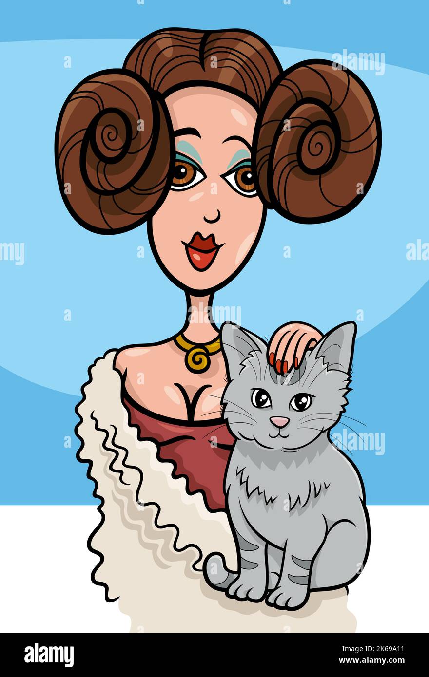 Cartoon-Illustration einer Frau Tierbesitzer streichelte eine Katze Stock Vektor