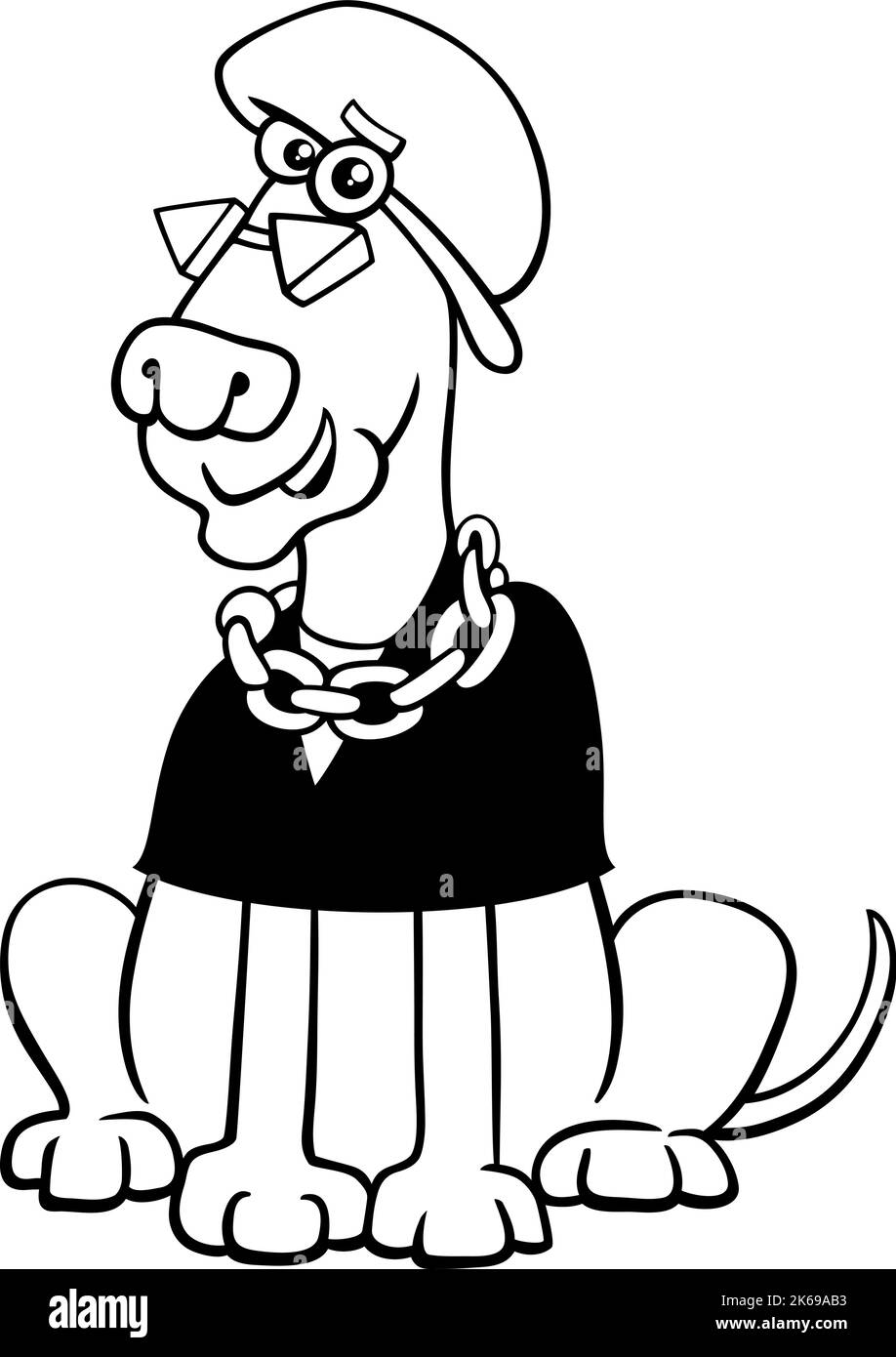 Schwarz-Weiß-Cartoon-Illustration von lustigen exzentrischen Hund Tier Charakter Malseite Stock Vektor