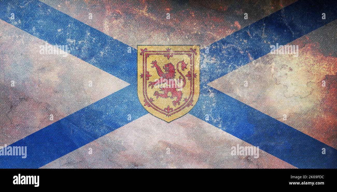 Retro-Flagge britisch-irischer Abstammung schottischer Kanadier mit Grunge-Textur. Flagge, die ethnische Gruppe oder Kultur repräsentiert, regionale Behörden. Keine Flagge Stockfoto