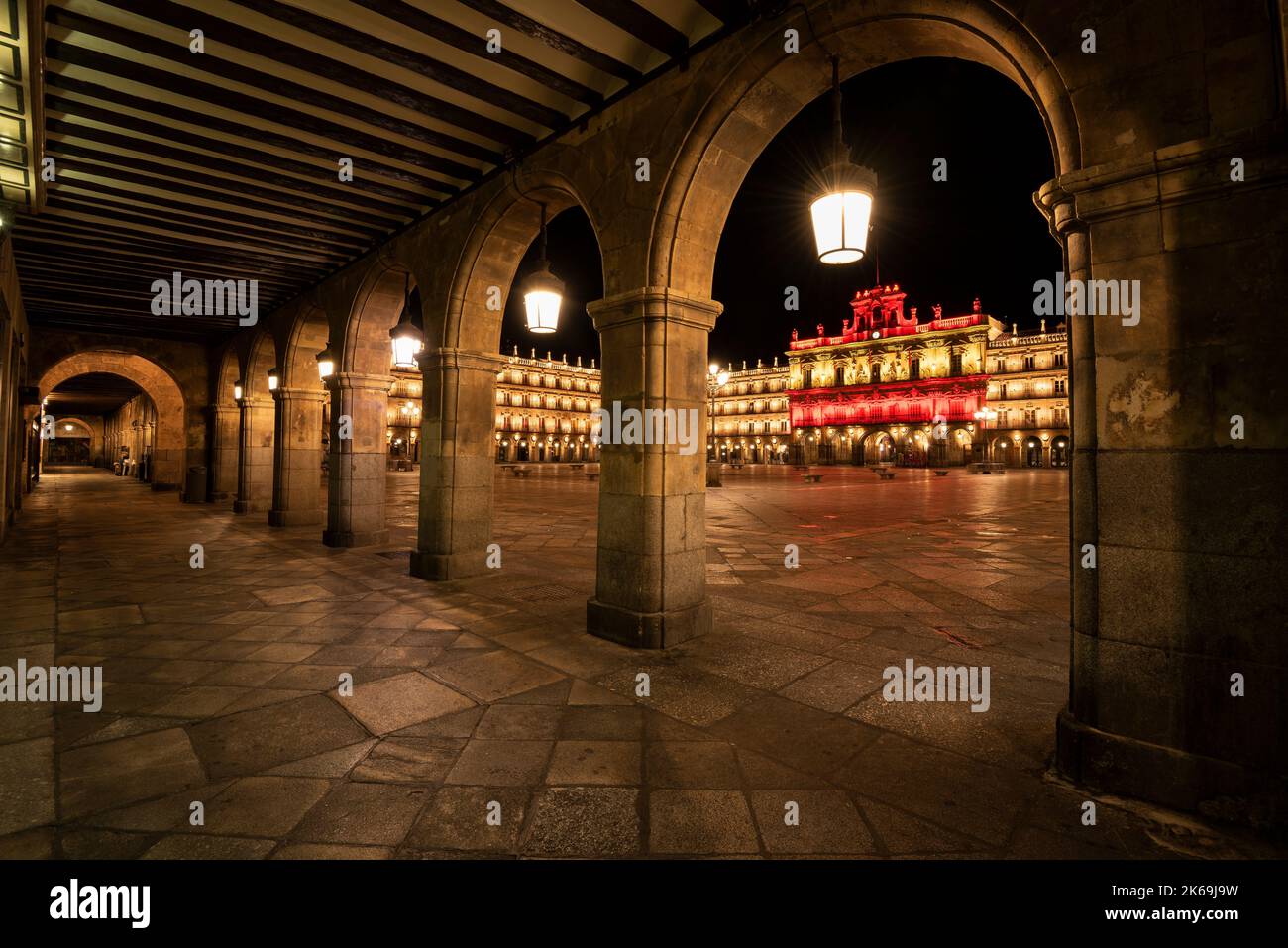 Plaza Mayor de Salamanca el Dia de la Hispanidad Stockfoto
