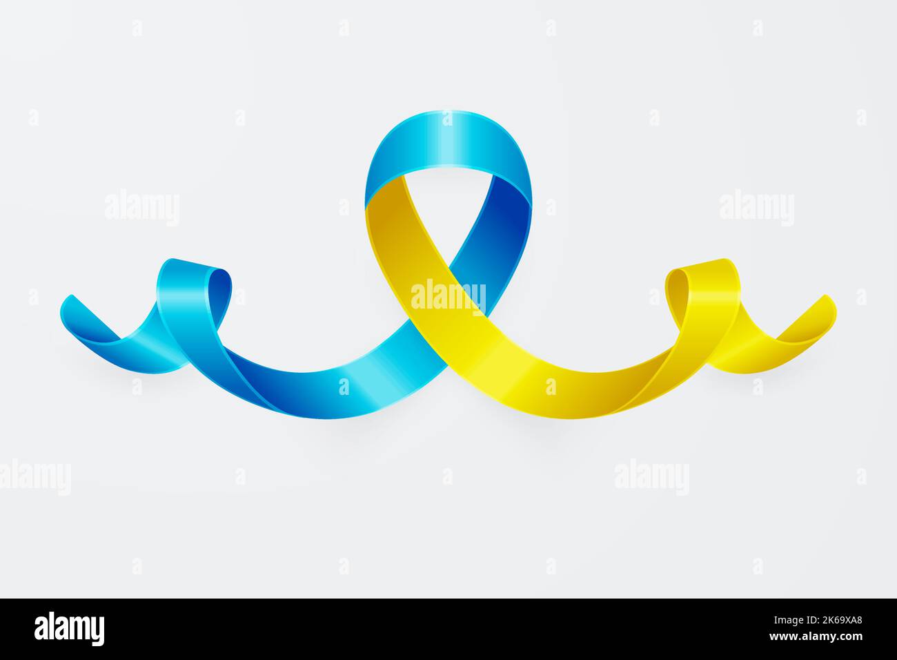 Vektor 3D realistisches Gelb- und Blaues Band-Symbol Nahaufnahme isoliert auf weißem Hintergrund. Unterstützung für Ukraine Symbo Clipart. Design-Vorlage für Anti war Stock Vektor