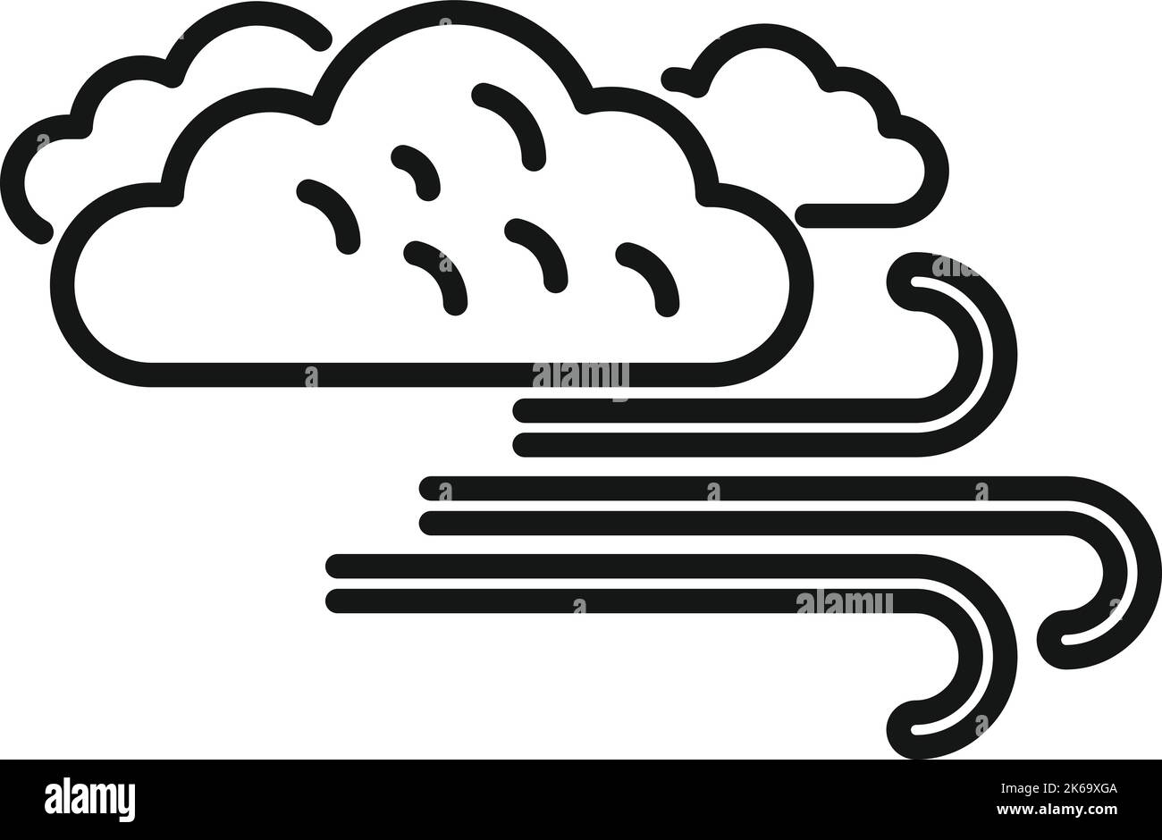 Vektor der Symbolumrisse der Sturmwind-Wolke. Regenvorhersage. Kalter Sonnenschein Stock Vektor