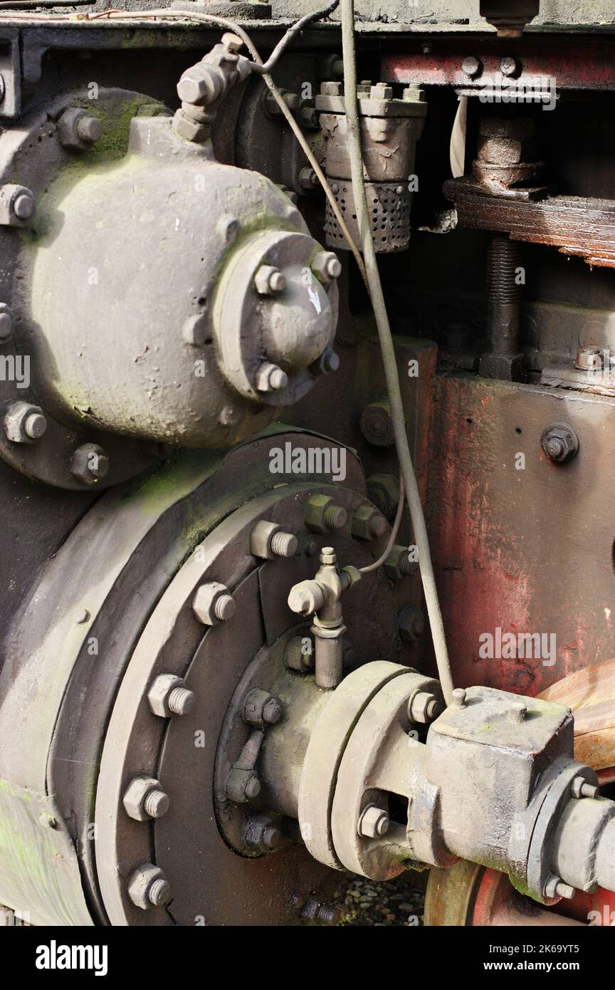 Alte Dampflokomotive. Ein Teil des Antriebs. Stockfoto