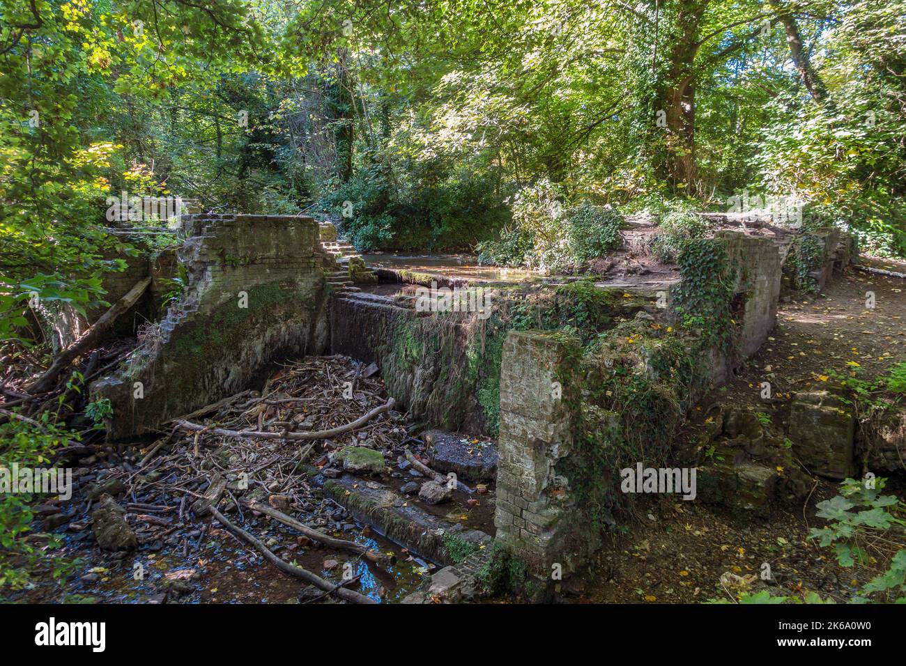 Remains,Kearsney,Papiermühle,River Dour,Kearsney,Dover,Kent Stockfoto