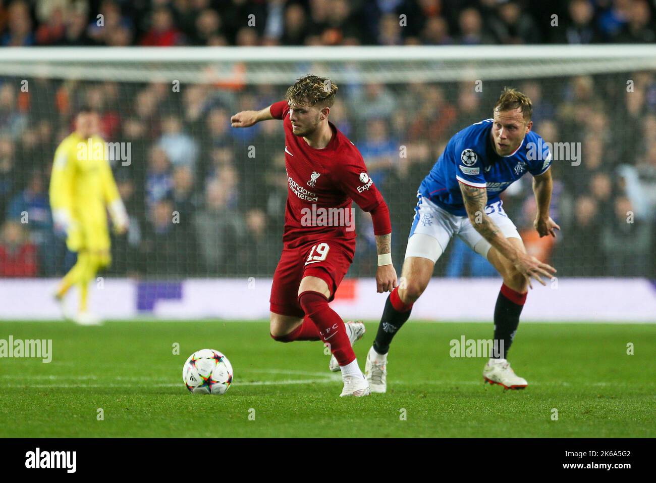 Glasgow, Großbritannien. 12. Oktober 2022. Im zweiten Spiel der Gruppenetappen der Champions League spielen die Rangers FC im Ibrox, dem Heimstadion der Rangers in Glasgow, zwischen diesen beiden Teams den FC Liverpool. Das erste Spiel zwischen diesen beiden Teams in der Champions League, Liverpool gewann 2 - 0. Kredit: Findlay/Alamy Live Nachrichten Stockfoto