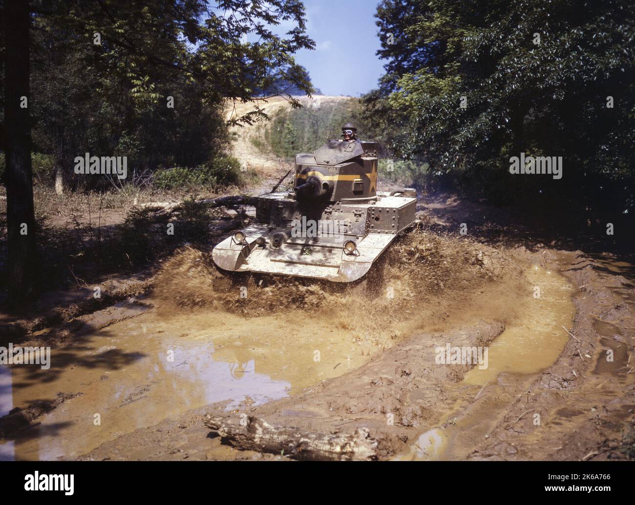 m3 leichter Panzer Stuart während des Trainings in Fort Knox während des Zweiten Weltkriegs, 1942. Stockfoto