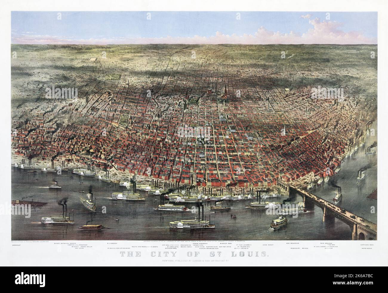 birdÂ €™s Blick auf St. Louis, Missouri, 1874. Stockfoto