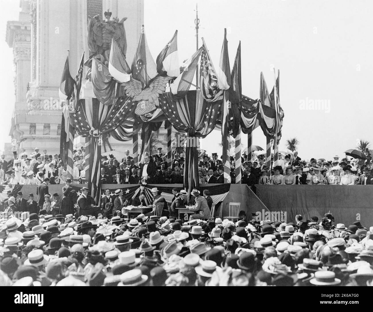 Präsident William McKinleys letzte Rede auf der Panamerikanischen Ausstellung in Buffalo, New York. Stockfoto