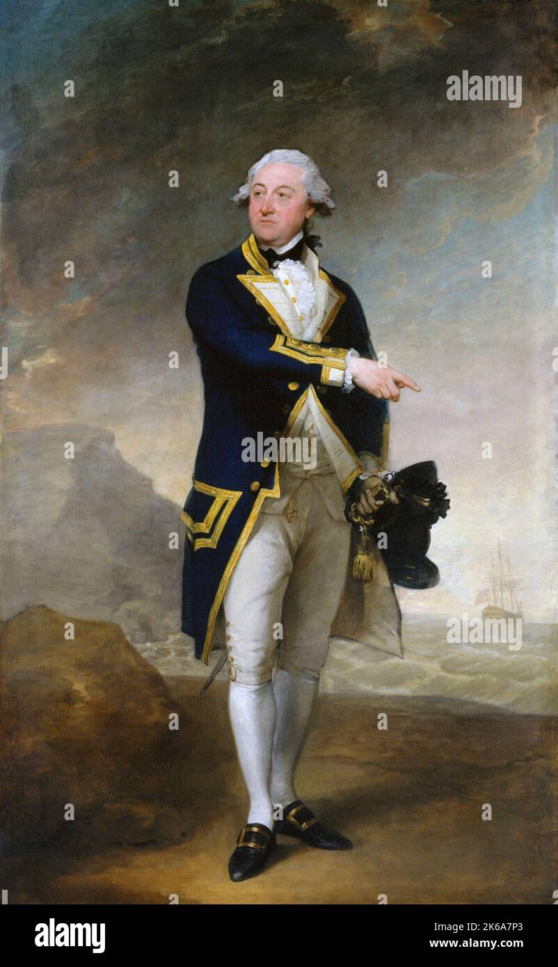 Gemälde des Admiral John Gell aus dem 18.. Jahrhundert, der der königlichen Marine diente. Stockfoto