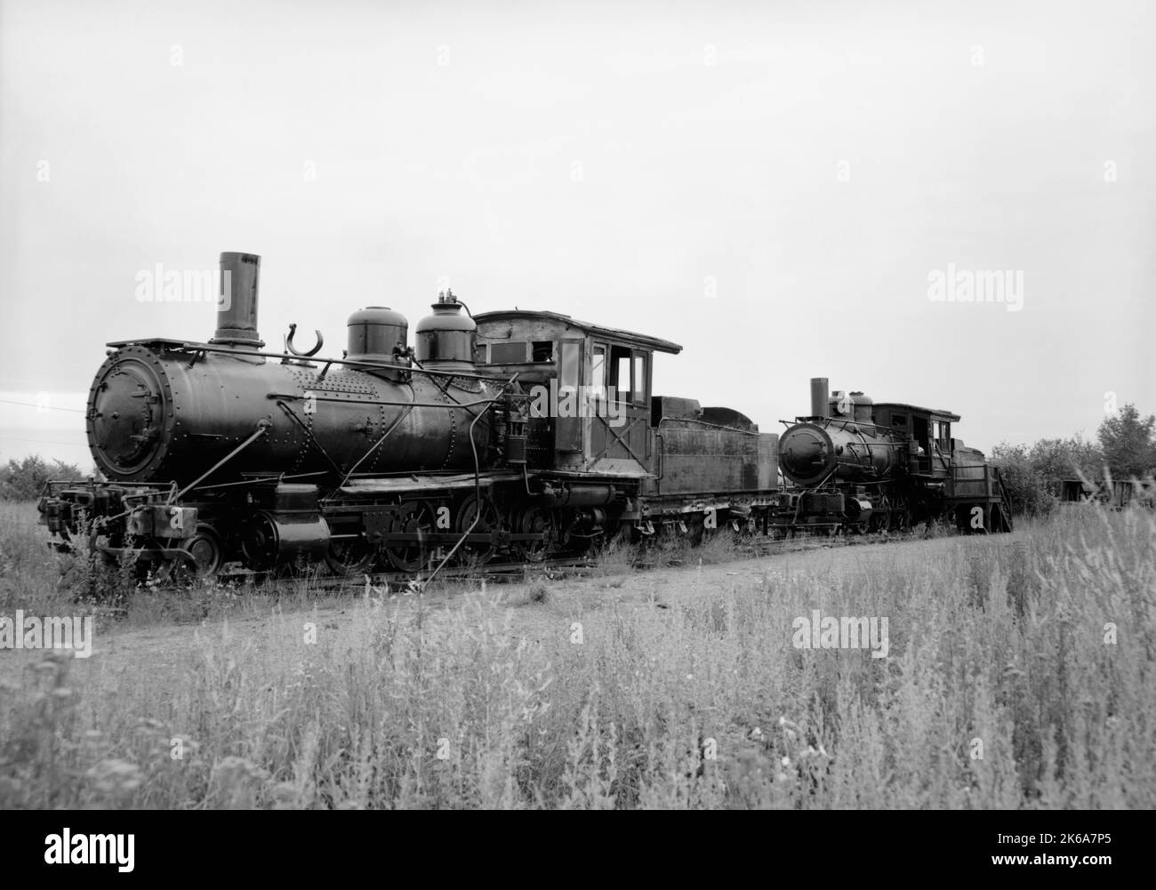 Lokomotiven an einem der Standorte der Quincy Mining Company, Michigan, 1978. Stockfoto