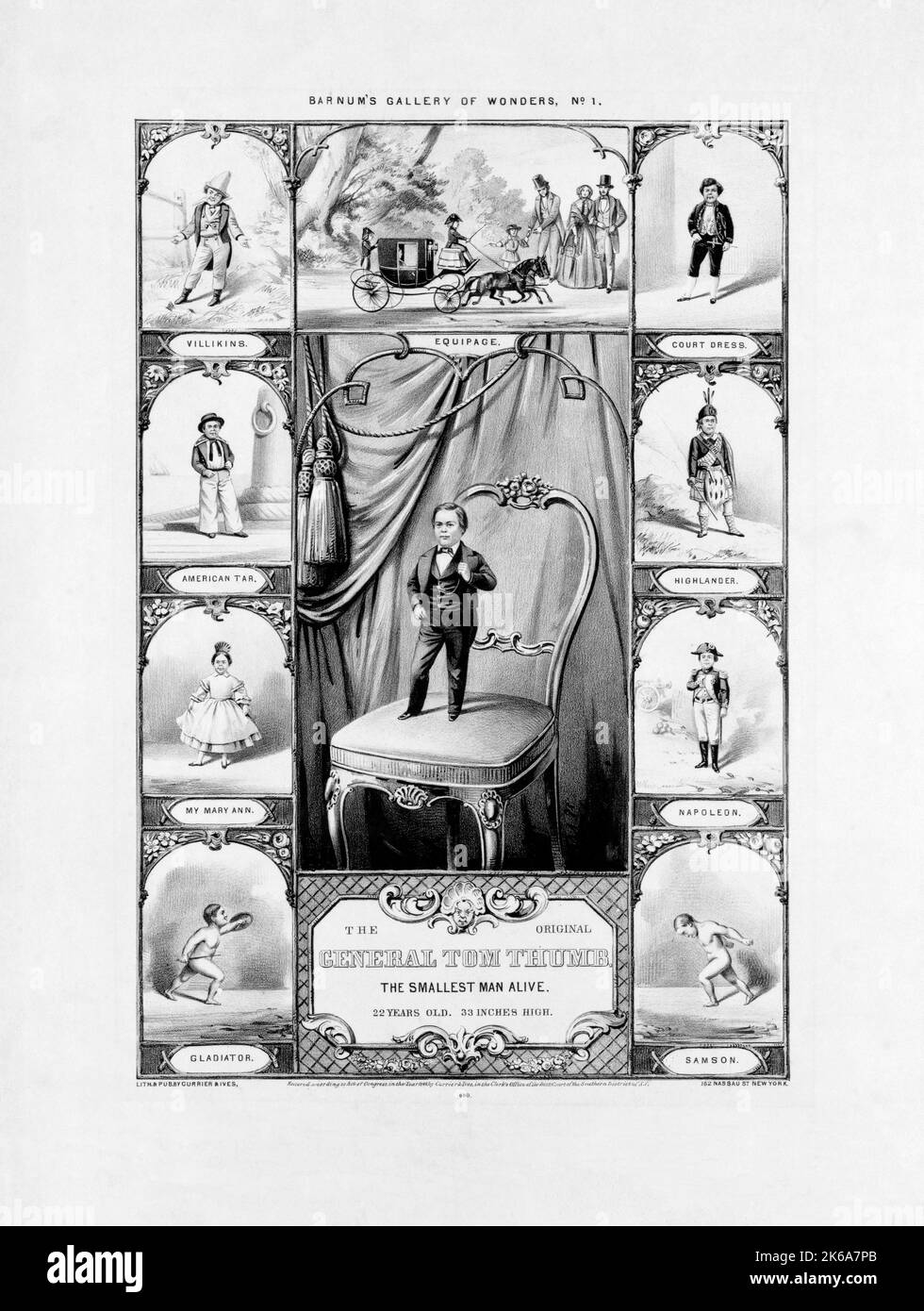 19.. Jahrhundert Druck von General Tom Thumb, der kleinste lebende Mann, 1849. Stockfoto
