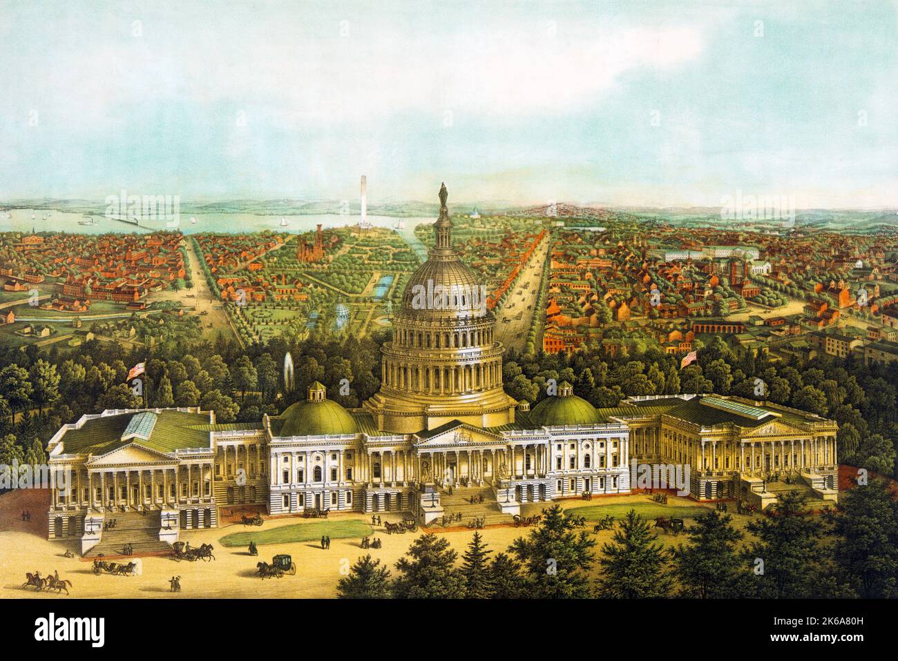 Vogelperspektive auf Washington D.C. mit den USA Capitol vorne. Stockfoto