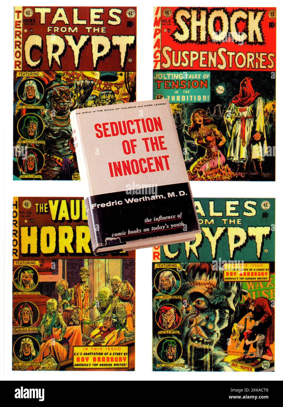 Das Buch „Seduction of the Innocent“ von Dr. Frederic Wertham aus dem Jahr 1954 behauptete, dass das Lesen von Horror-Comics Jugendliche zu Verbrechen veranlasste. Seine Behauptungen waren s Stockfoto