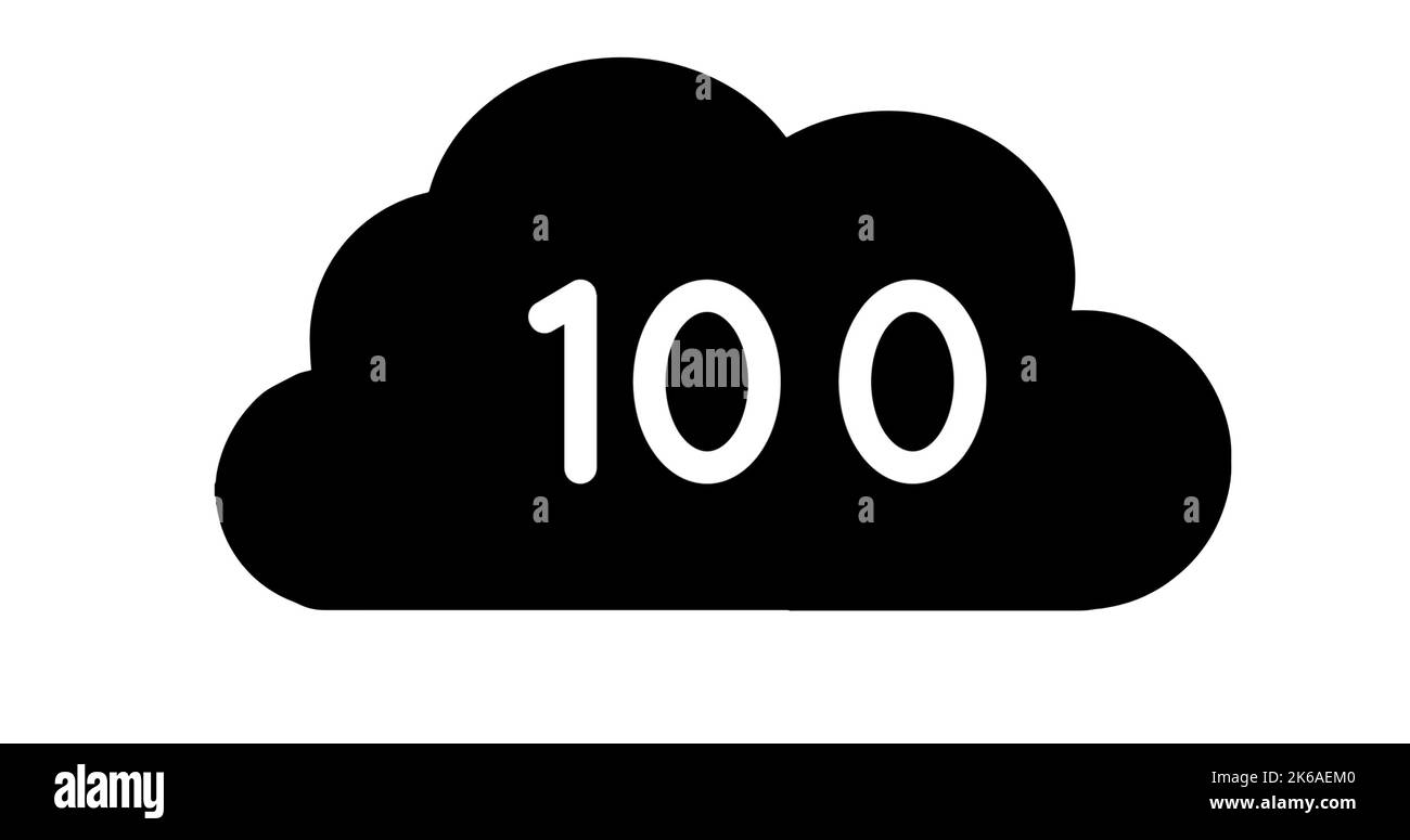 Bild von 100 in Wolke auf weißem Hintergrund. Social Media, Kommunikation, Verbindungen, globales Netzwerk und neues Technologiekonzept digital generiert vid Stockfoto
