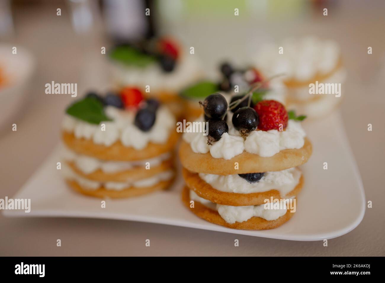 Hausgemachte Cremekuchen mit frischem Obst Stockfoto