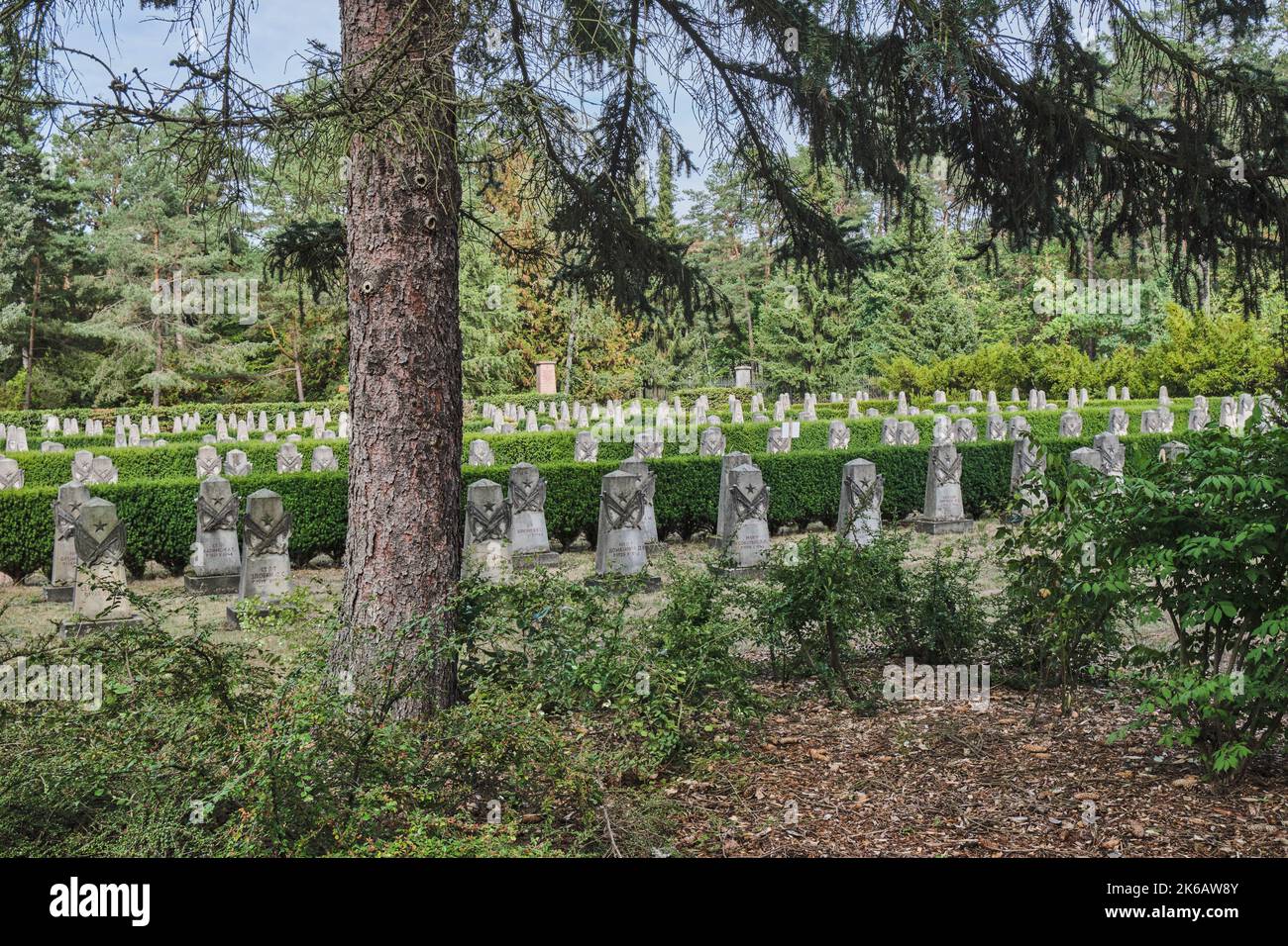 21. August 2022, Dresden, Deutschland. Der Sowjetische Garnisonsfriedhof. Friedhof im Zweiten Weltkrieg. Stockfoto