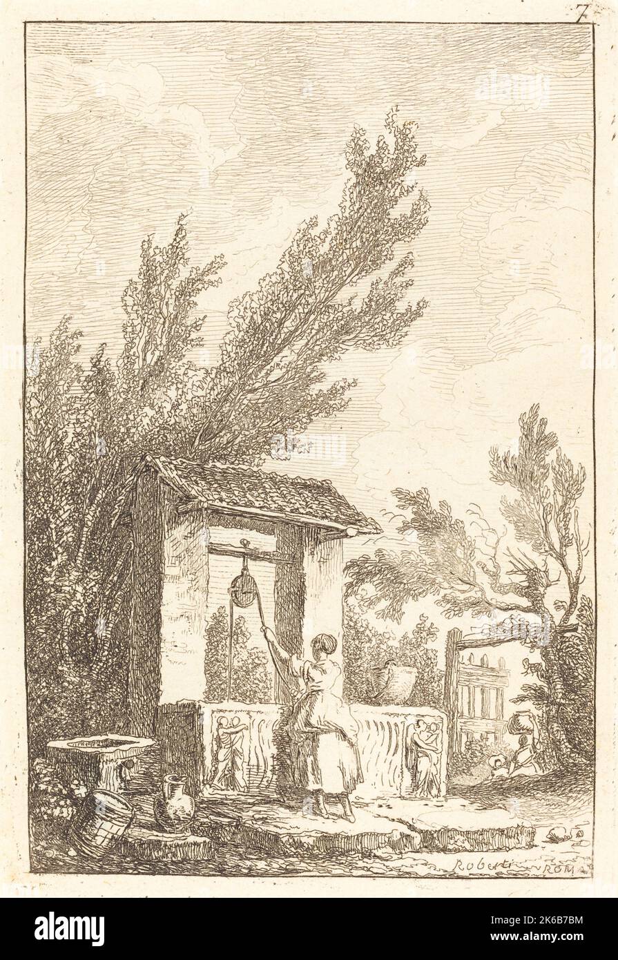 Hubert Robert - Der Brunnen - Ätzung Stockfoto