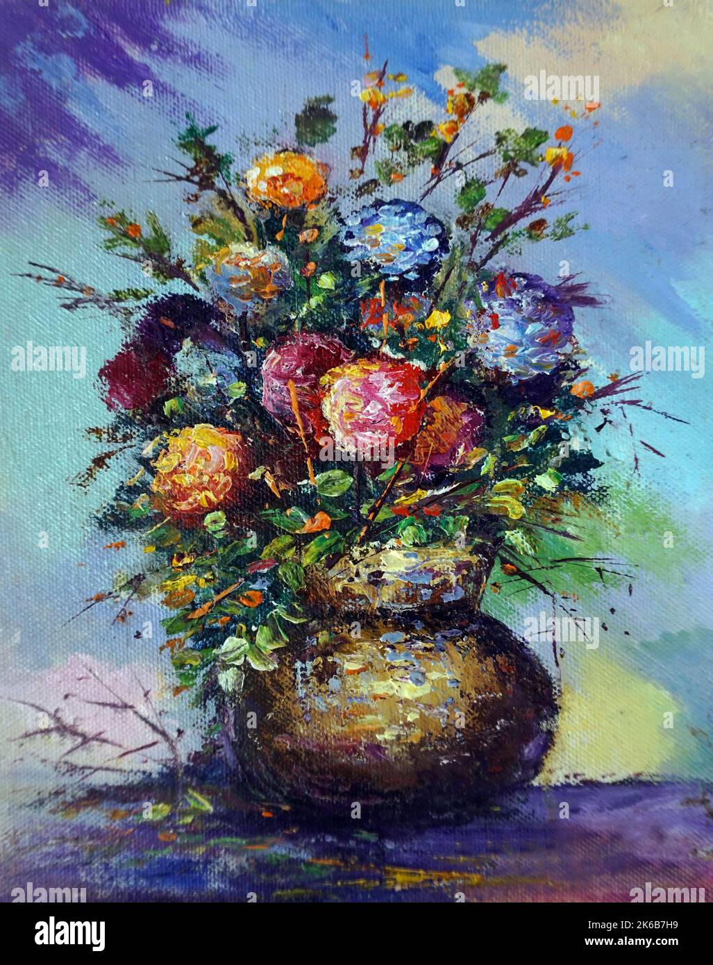 Kunst Ölgemälde Blumen in Vase Stockfoto
