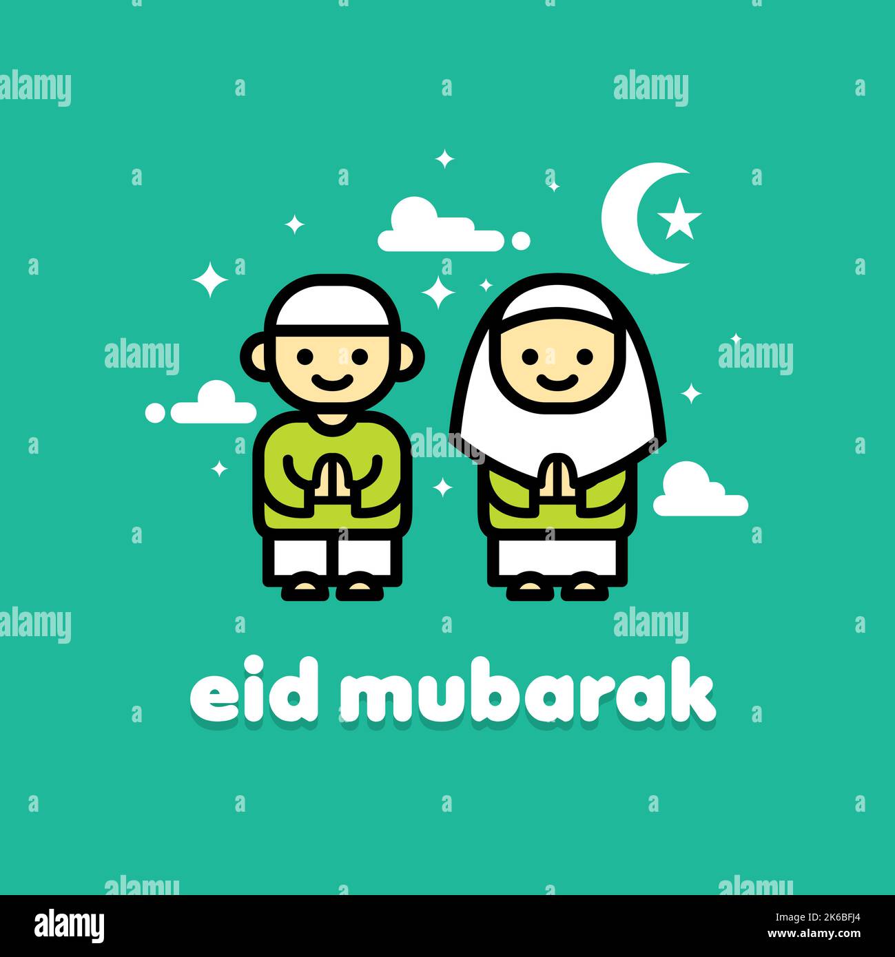 Eid Mubarak Muslim People Vector Design. Einfaches und sauberes Design Stock Vektor