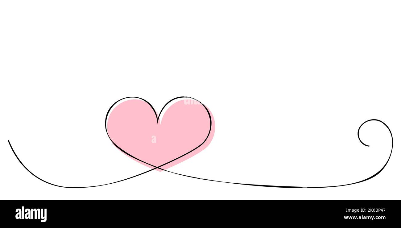 Handgezeichnetes „Doodle Heart“-Kunstbanner. Abstraktes Liebessymbol. Kontinuierliche nahtlose Linienzeichnung Stock Vektor