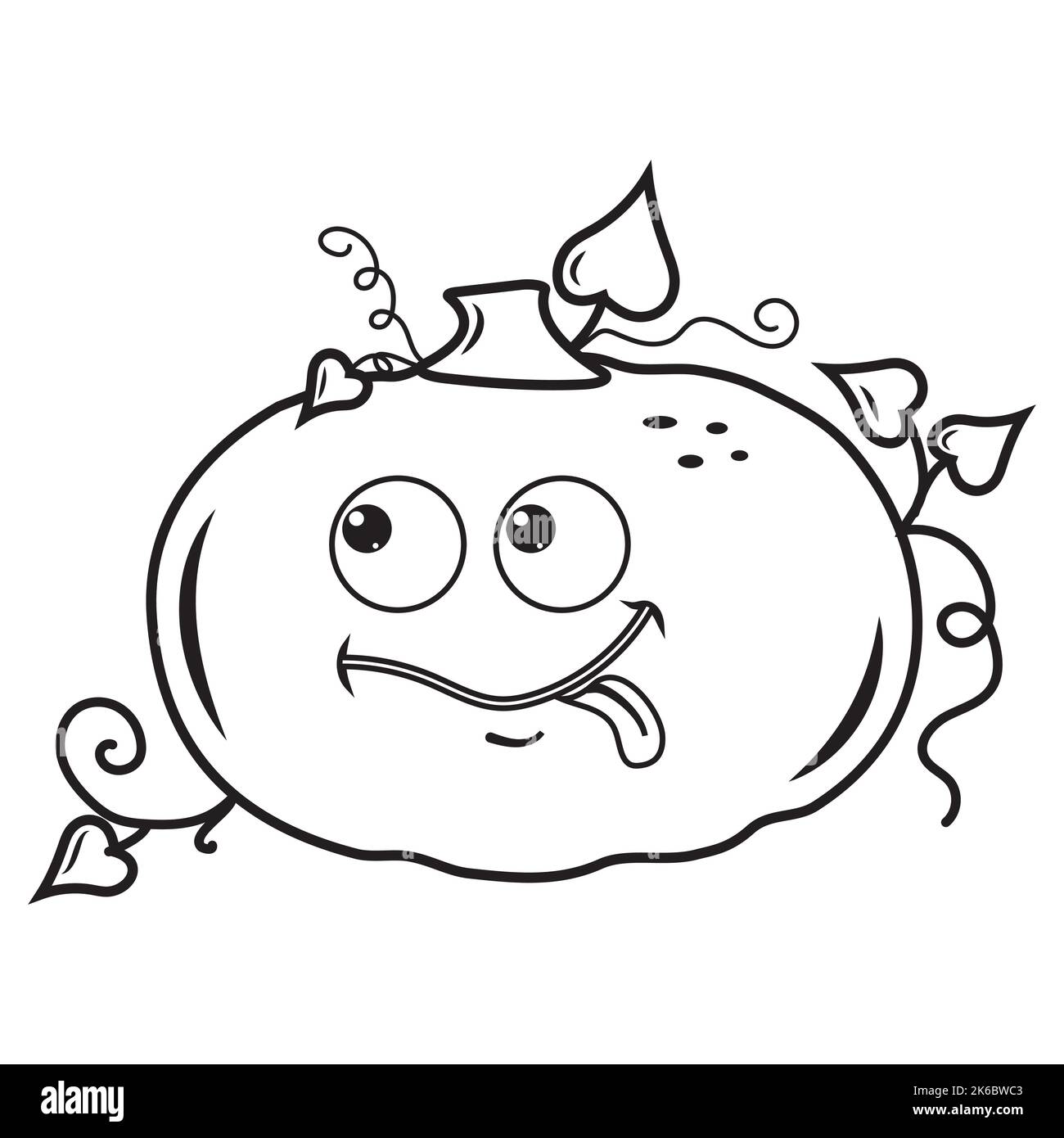 Herbst Gemüse Kürbis kawaii, schwarze Kontur Doodle, Vektor isoliert Illustration. Stock Vektor