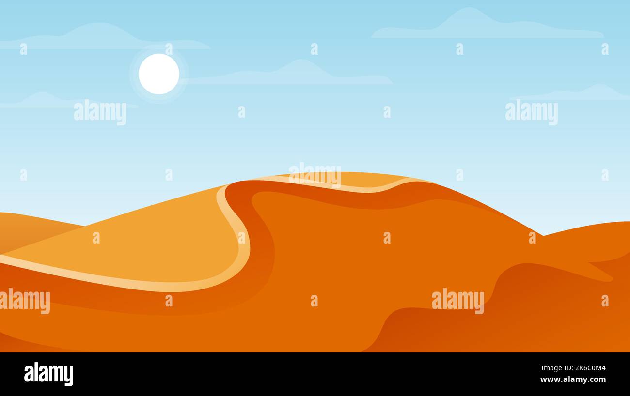 Wüste mit Sanddünen. Afrikanischer oder arabischer Landschaft und Geländehintergrund. Sandige Hügel in minimalistischem flachem Stil. Vektor Stock Vektor