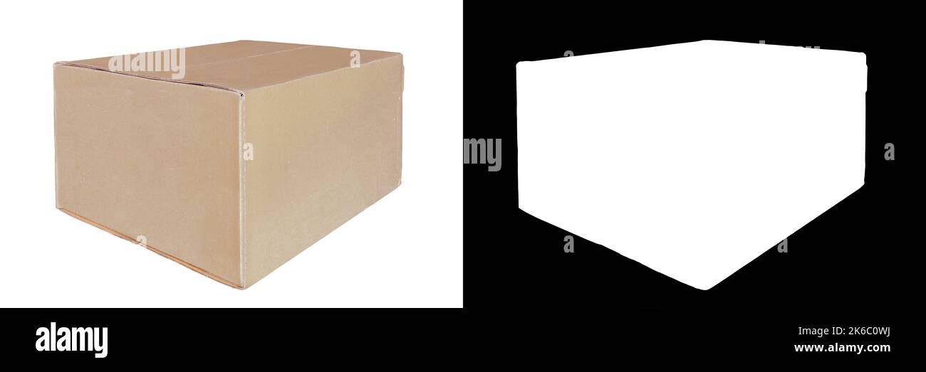 Geschlossener Karton isoliert auf weißem Hintergrund mit Clipping Maske Stockfoto