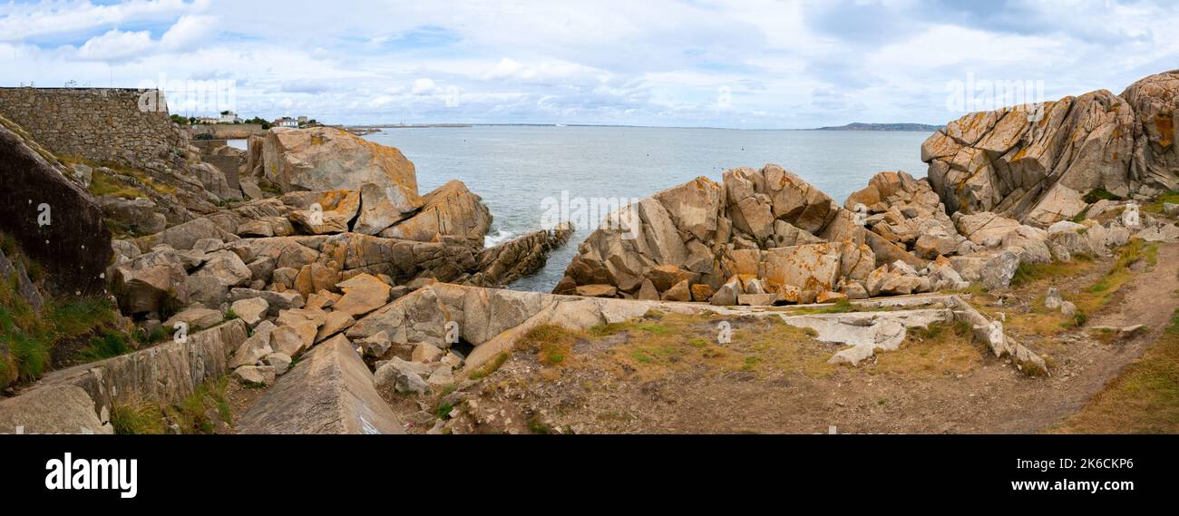 Panoramablick auf die Bucht von Dublin von der Nähe des Bulloch Harbour Dalkey Dublin Irland Stockfoto