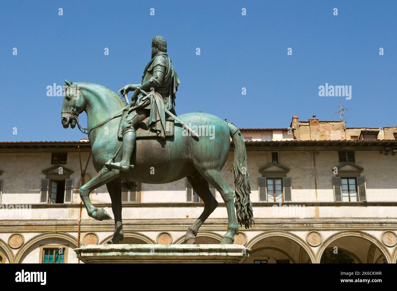 Reiterstatue des Großherzogs Ferdinando I de 'Medici von Giambologna, Piazza della Santissima Annunziata, Florenz, Italien Stockfoto