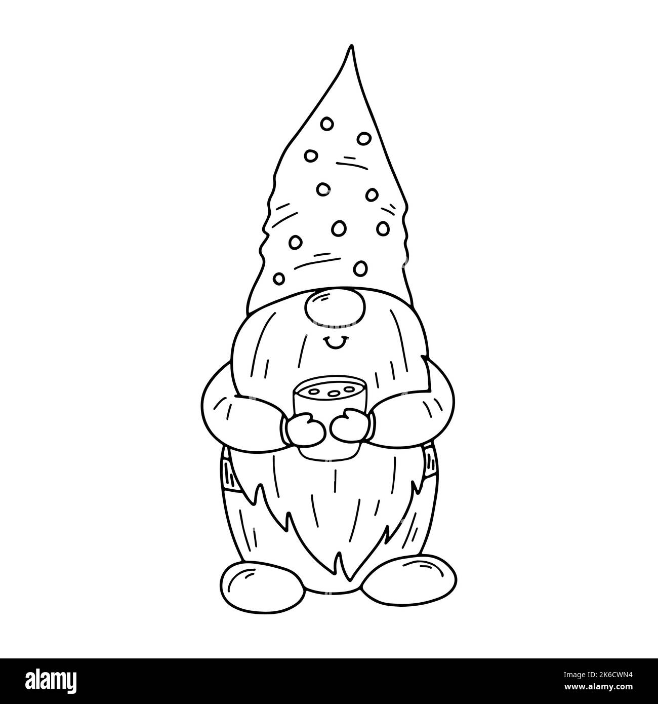 Niedlicher Zwerg im hnd-gezeichneten Doodle-Stil. GNOME im Assistenten hat. Märchenfigur im Skizzenstil Stock Vektor