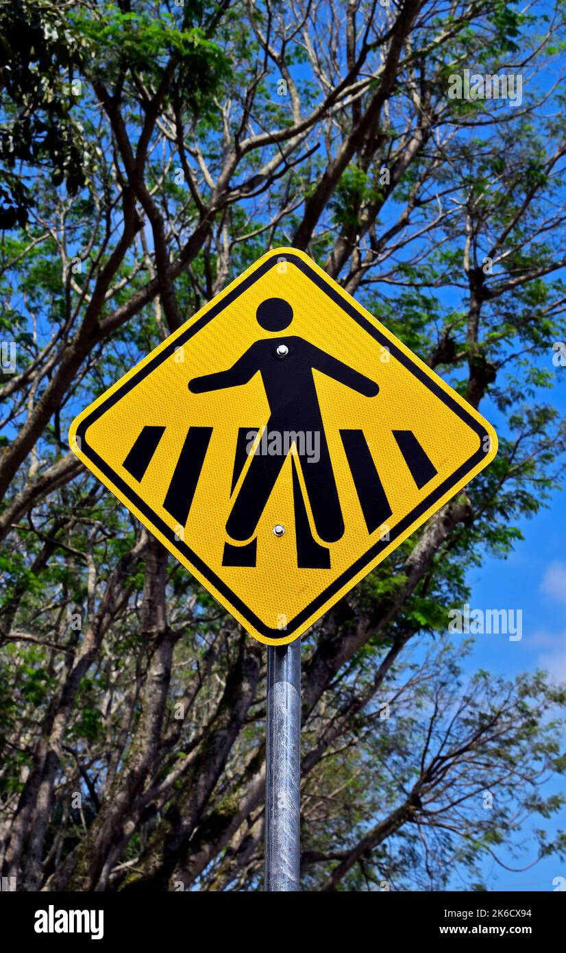 Straßenschild mit Hinweis auf Fußgängerüberweg, Rio Stockfoto