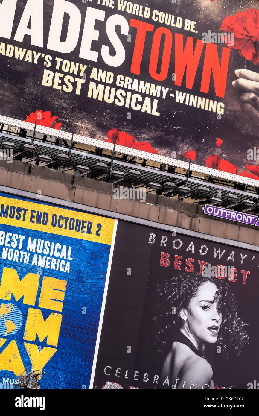 Broadway shows musicals billboard, Times Square, Manhattan, New York, USA Stockfoto