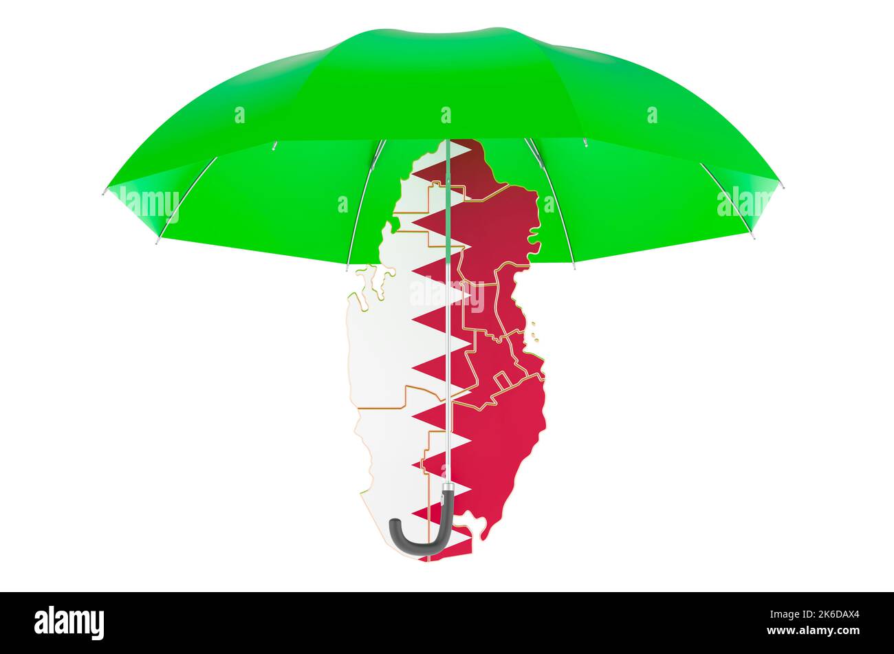 Katari-Karte unter dem Dach. Sicherheits- und Schutz- oder Versicherungskonzept, 3D-Darstellung isoliert auf weißem Hintergrund Stockfoto