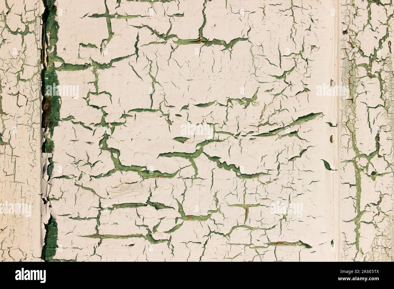 Alte Holztür mit knackiger weißer Farbe. Stockfoto
