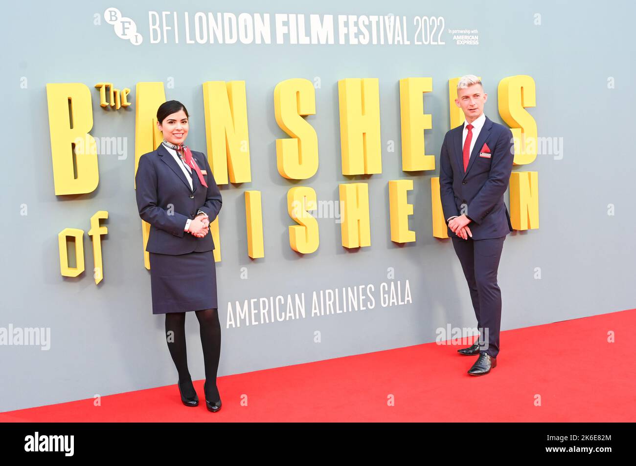 London, Großbritannien. Am 14.. Oktober 2022 treffen Botschafter amerikanischer Fluggesellschaften am 14.. Oktober 2022 in London, Großbritannien, bei den Banshees of Inisherin - britische Erstaufführung - BFI London Film Festival ein. Stockfoto