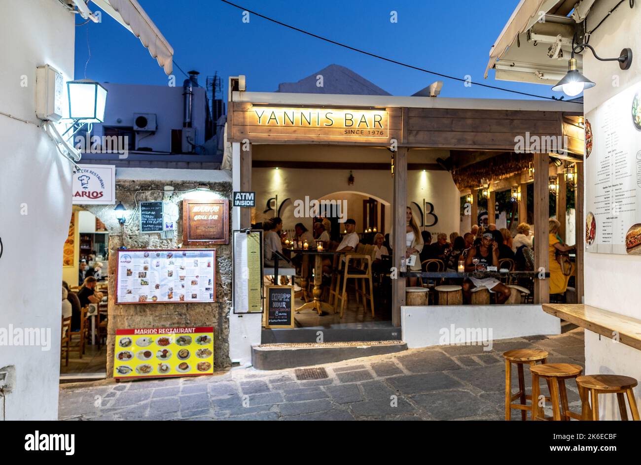 Das Dorf Lindos bei Nacht Rhodos Griechische Inseln Stockfoto