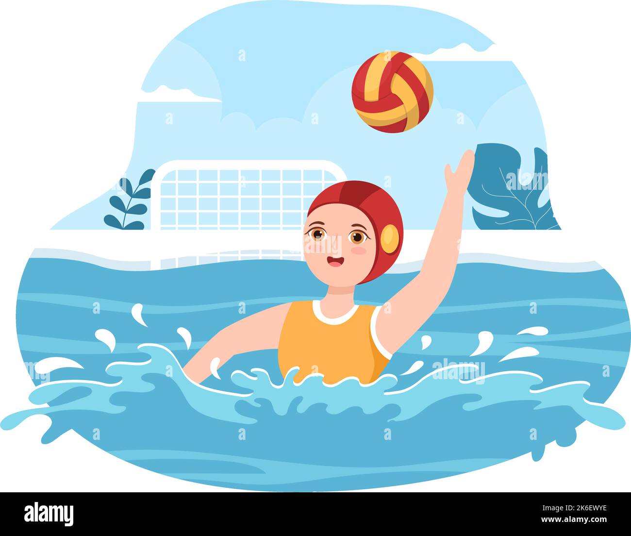 Wasser Polo Sport Spieler spielen, um den Ball auf die - Stock-Vektorgrafi  5466877