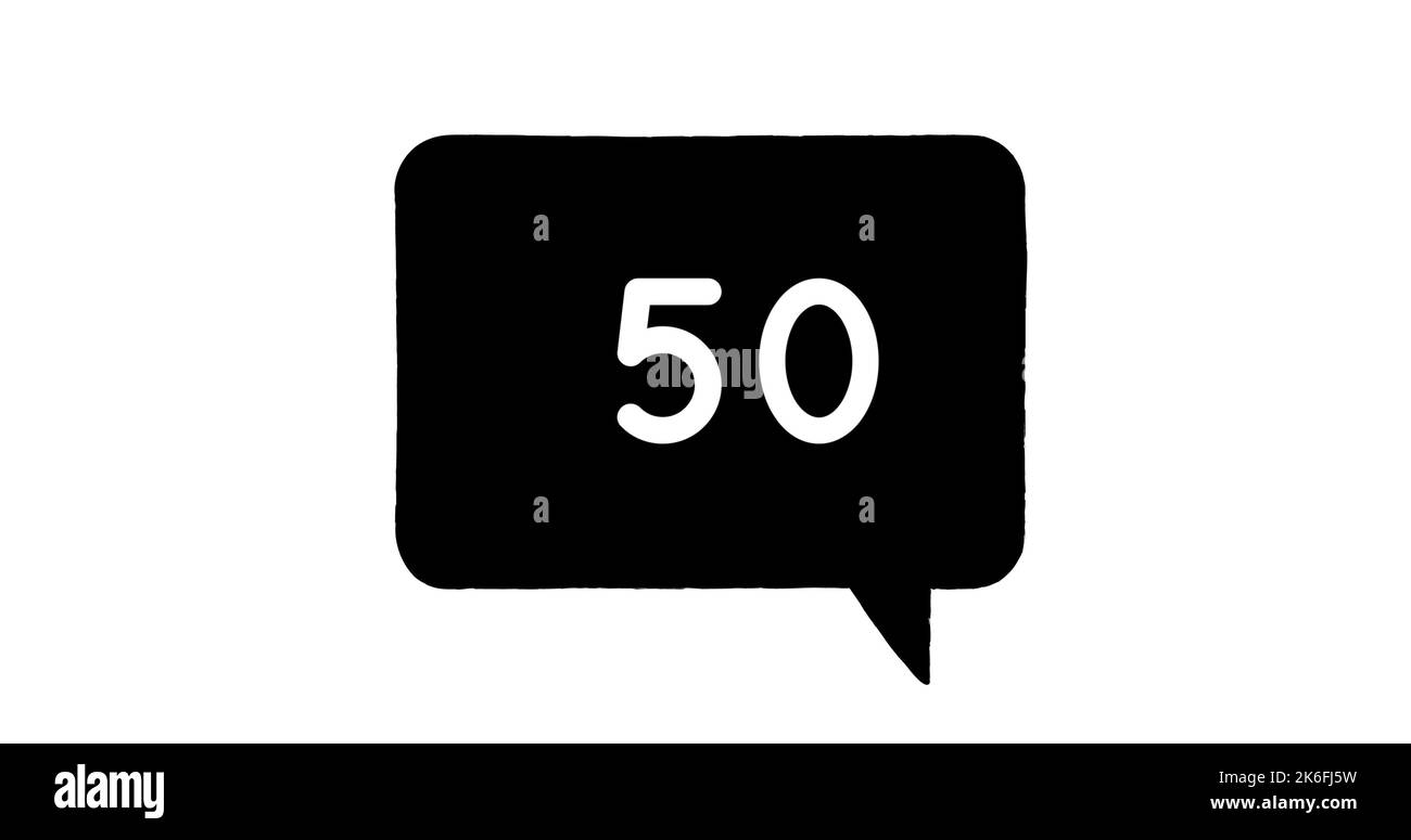 Bild von 50 Benachrichtigungen auf weißem Hintergrund. Social Media, Kommunikation, Verbindungen, globales Netzwerk und neues Technologiekonzept digital generiert Stockfoto