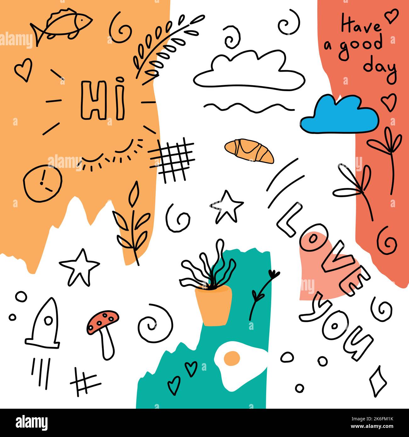 Kreative Doodle Liebe Lebensmittel Blumen hell saftig Stock Vektor