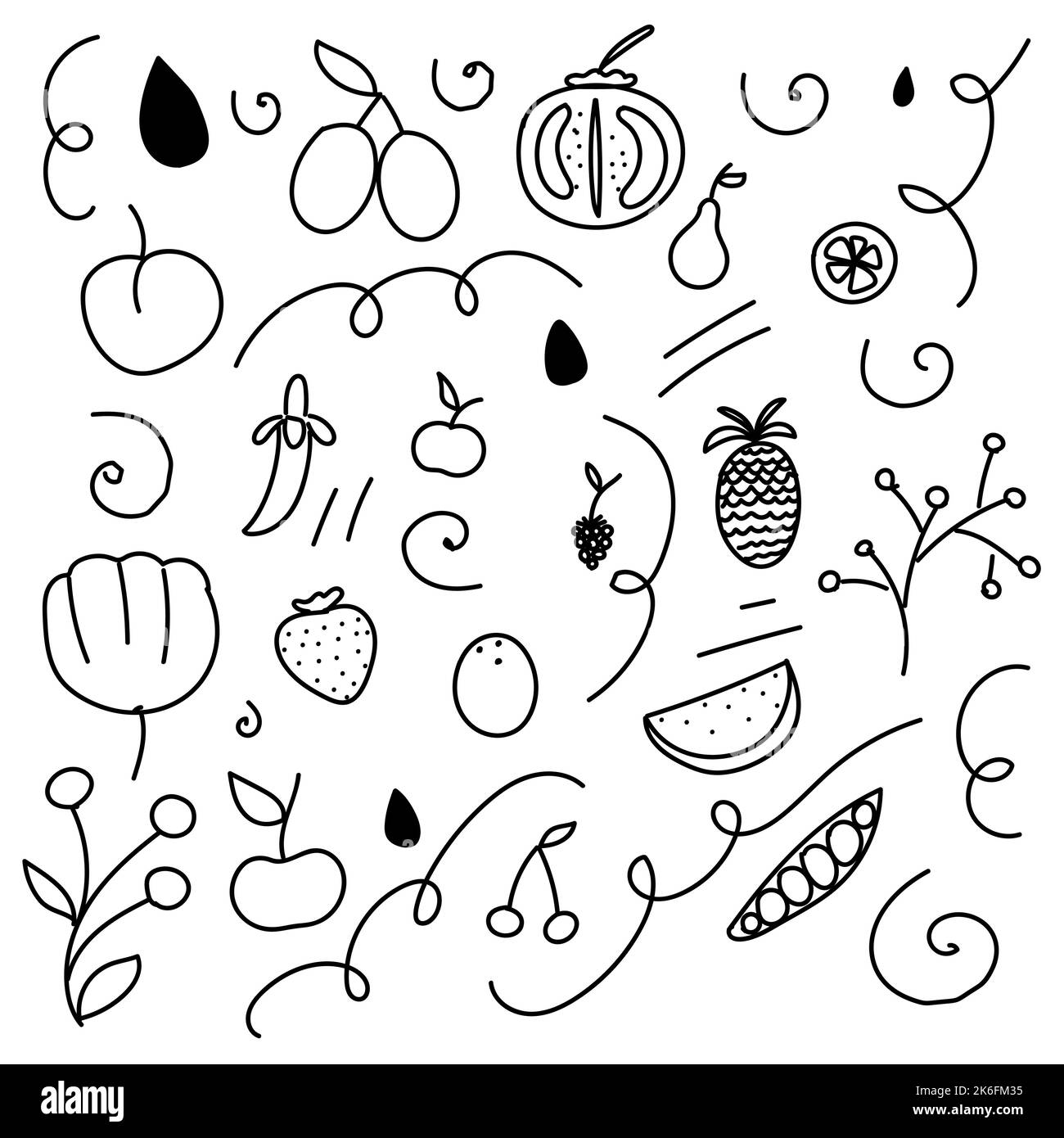 Herbst Doodle Gemüse und Früchte Vektorbild Stock Vektor