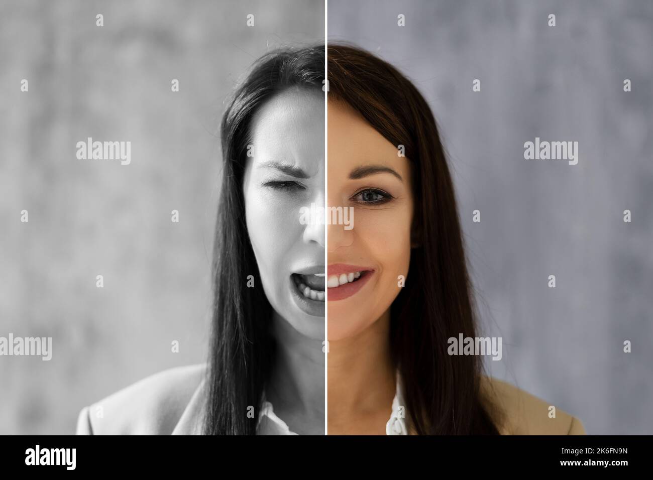 Gesichtsausdruck Der Frau. Verschiedene Verwirrt Lustige Emotionen Stockfoto